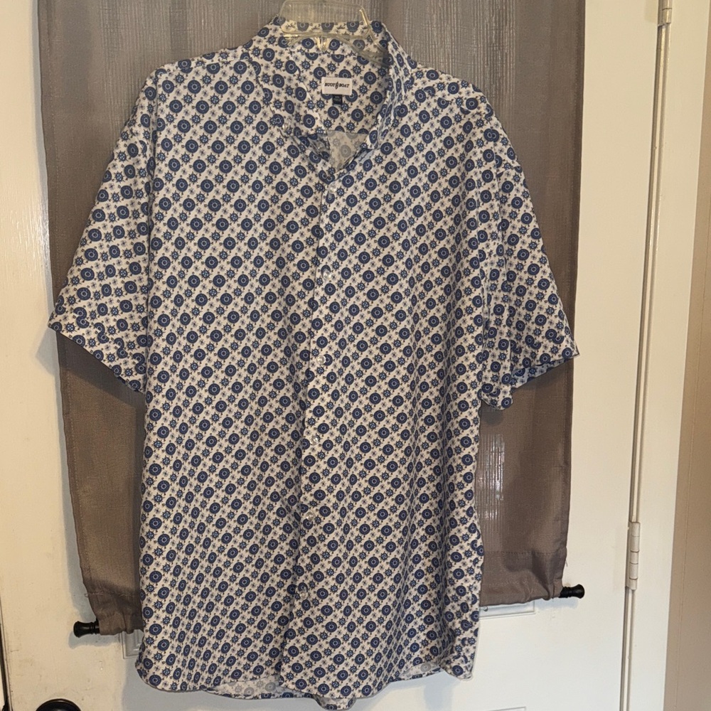 Men's Navy and White Patterned Casual Shirt